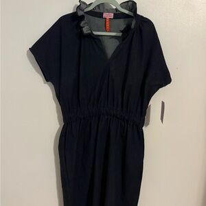 NWT “Never A Wallflower” Navy “Vicki” Elastic Waist Dress with Ruffled Collar